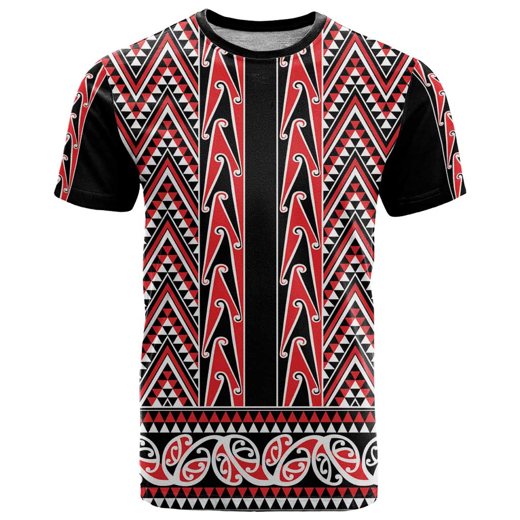 New Zealand Maori Niho Taniwha T Shirt Whero Mangopare and Puhoro Pattern