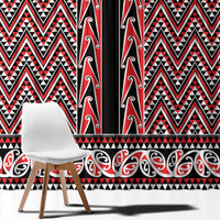 New Zealand Maori Niho Taniwha Window Curtain Whero Mangopare and Puhoro Pattern