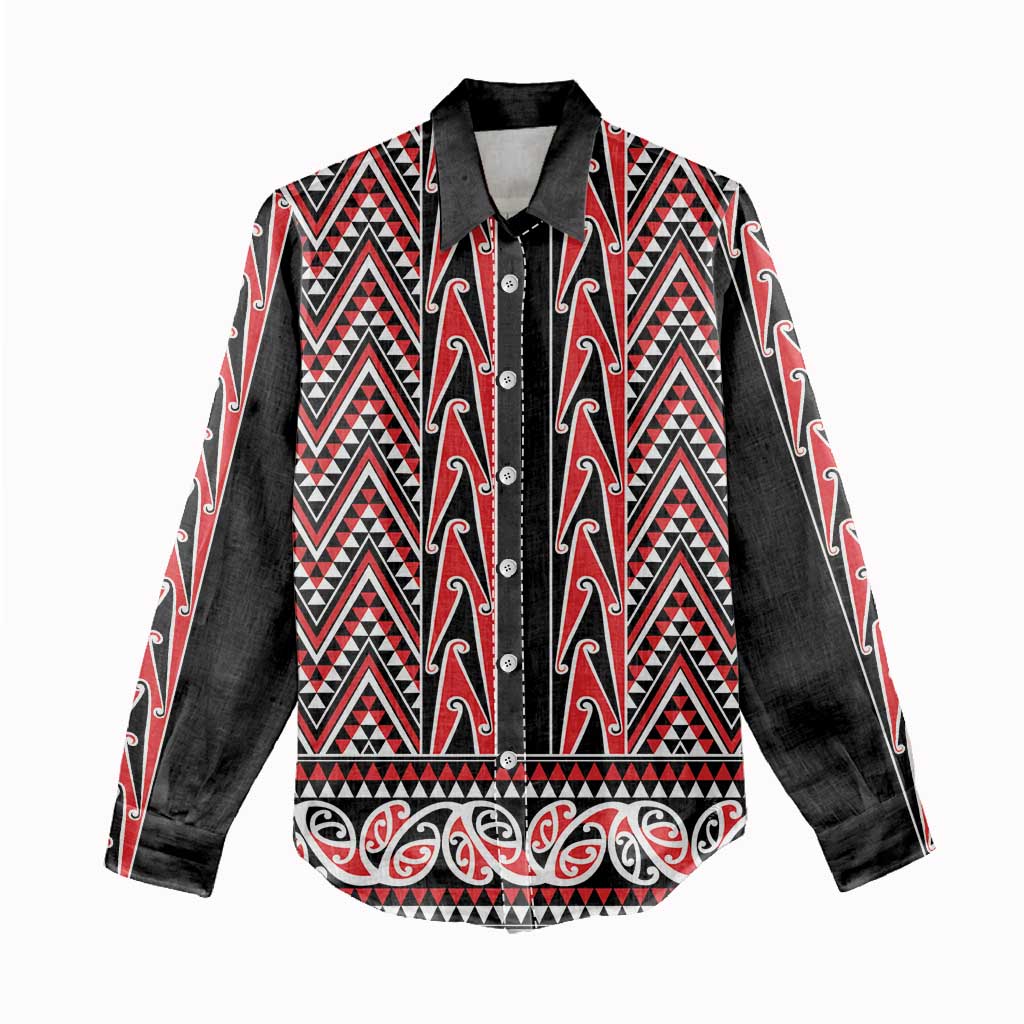 New Zealand Maori Niho Taniwha Women Casual Shirt Whero Mangopare and Puhoro Pattern