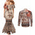 Vintage Bula Fiji Personalised Couples Matching Mermaid Dress and Long Sleeve Button Shirt Beige Hibiscus Tapa Pattern