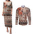 Vintage Bula Fiji Personalised Couples Matching Puletasi and Long Sleeve Button Shirt Beige Hibiscus Tapa Pattern