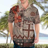 Vintage Bula Fiji Personalised Hawaiian Shirt Beige Hibiscus Tapa Pattern