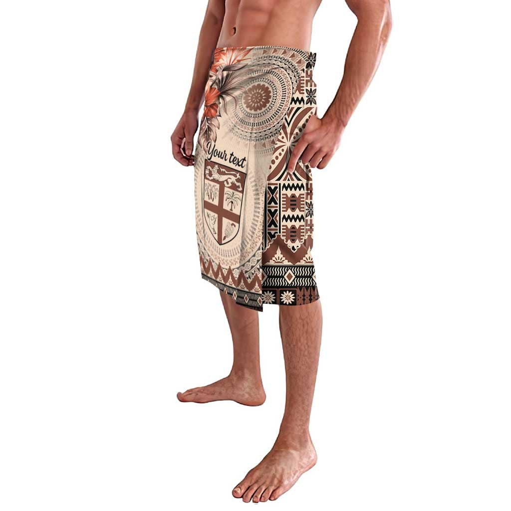 Vintage Bula Fiji Personalised Lavalava Beige Hibiscus Tapa Pattern