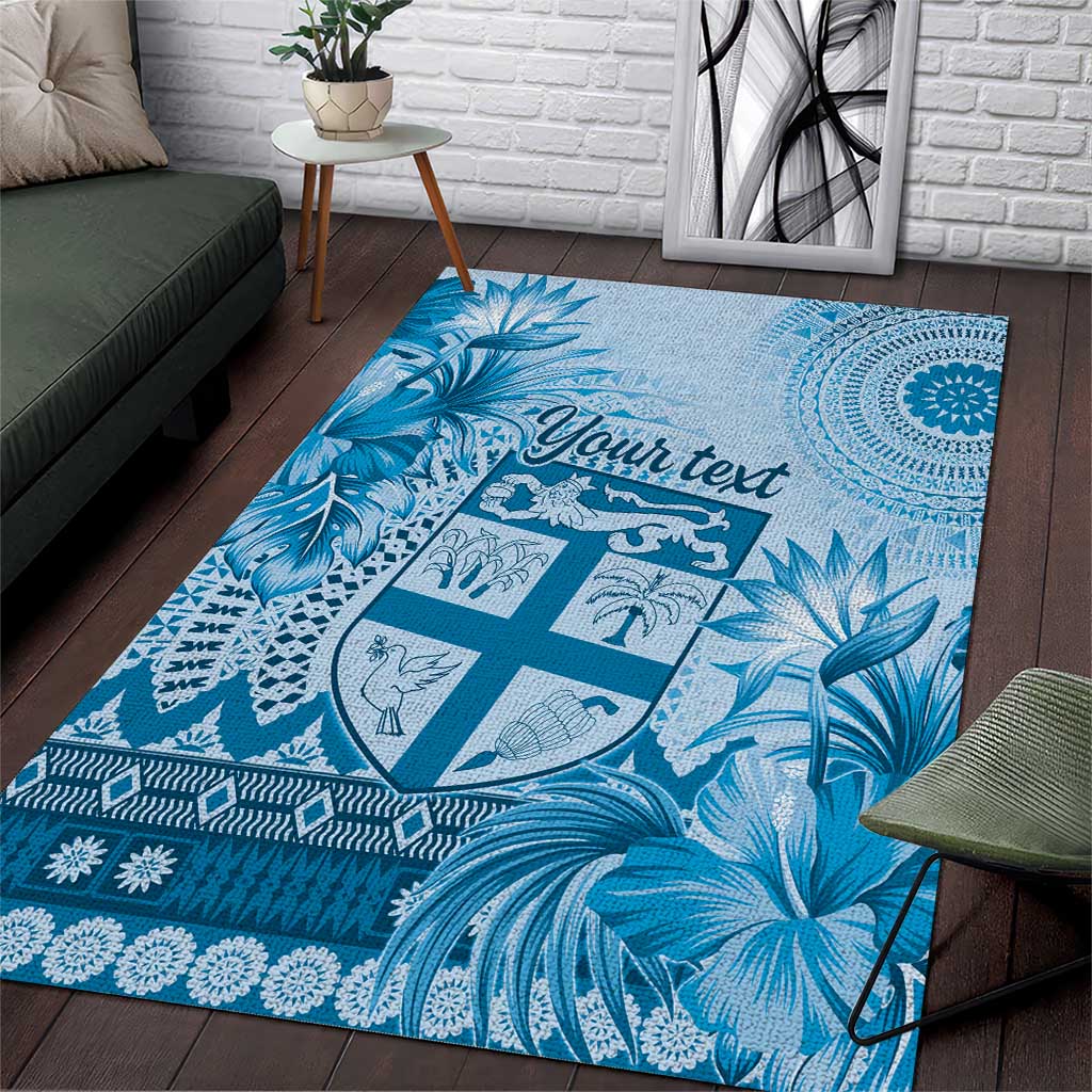 Vintage Bula Fiji Personalised Area Rug Blue Hibiscus Tapa Pattern LT9