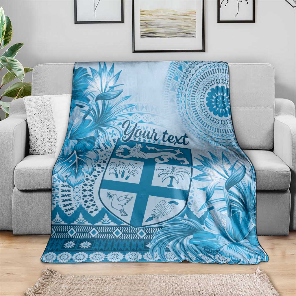 Vintage Bula Fiji Personalised Blanket Blue Hibiscus Tapa Pattern LT9