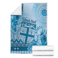 Vintage Bula Fiji Personalised Blanket Blue Hibiscus Tapa Pattern LT9