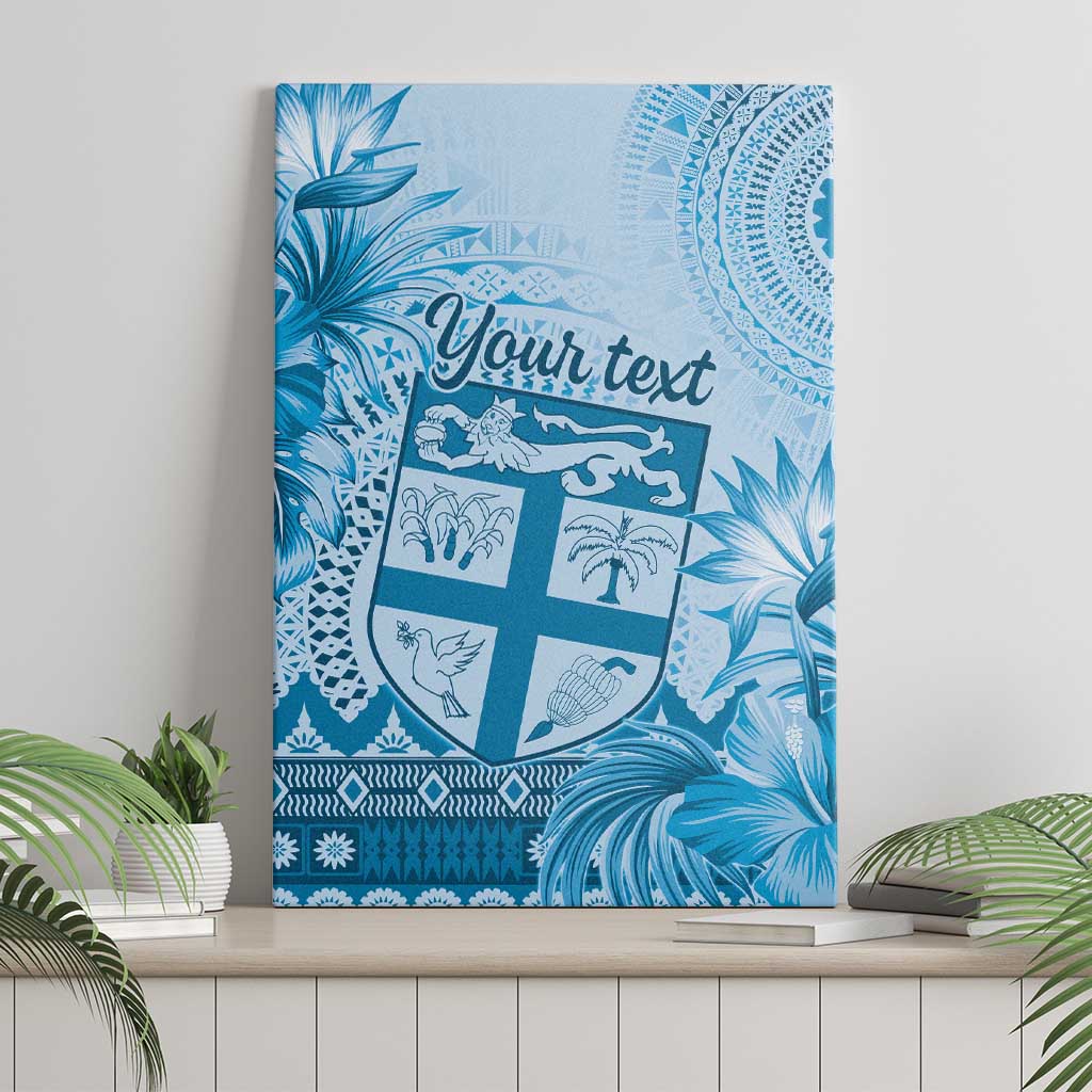 Vintage Bula Fiji Personalised Canvas Wall Art Blue Hibiscus Tapa Pattern LT9