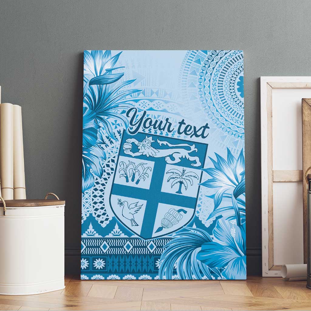 Vintage Bula Fiji Personalised Canvas Wall Art Blue Hibiscus Tapa Pattern LT9