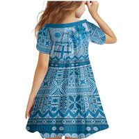 Vintage Bula Fiji Personalised Family Matching Mermaid Dress and Hawaiian Shirt Blue Hibiscus Tapa Pattern LT9 - Polynesian Pride