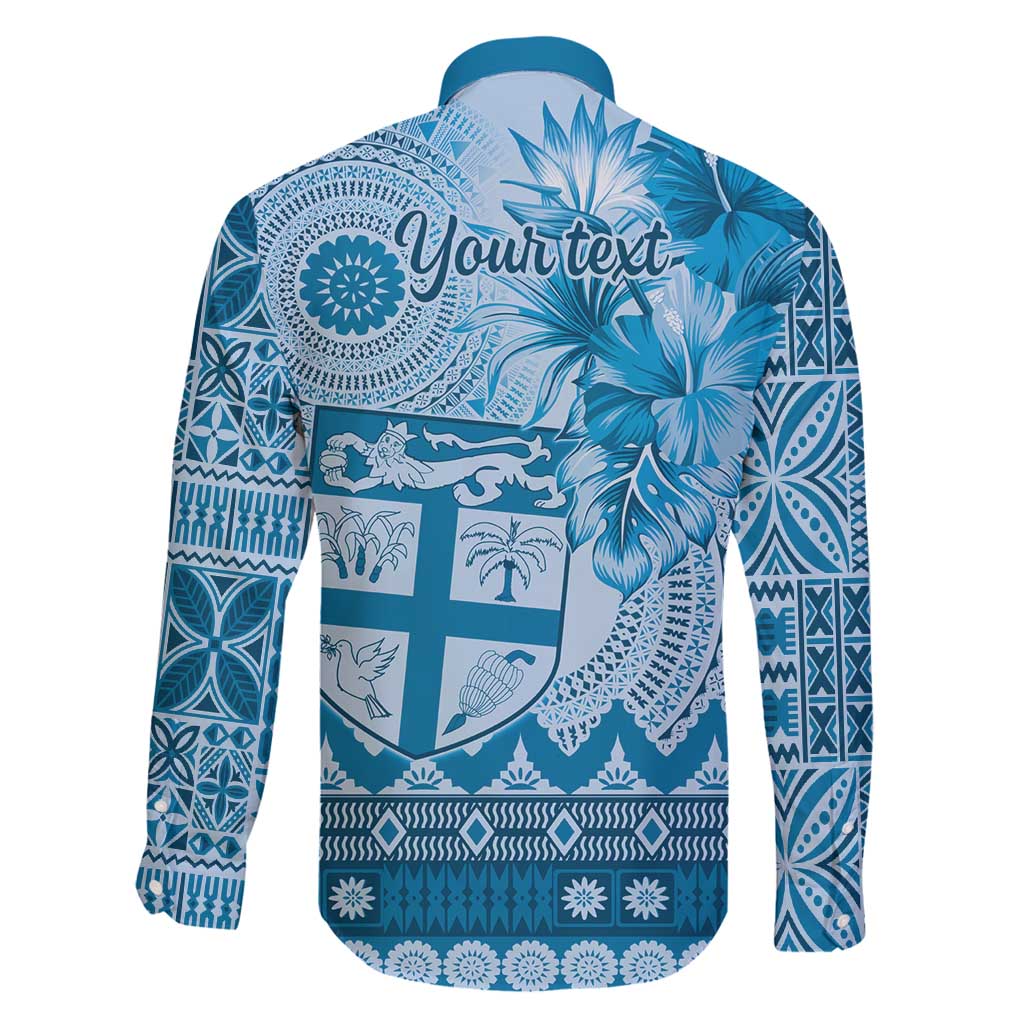 Vintage Bula Fiji Personalised Family Matching Mermaid Dress and Hawaiian Shirt Blue Hibiscus Tapa Pattern LT9 - Polynesian Pride