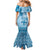 Vintage Bula Fiji Personalised Family Matching Mermaid Dress and Hawaiian Shirt Blue Hibiscus Tapa Pattern