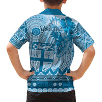 Vintage Bula Fiji Personalised Family Matching Puletasi and Hawaiian Shirt Blue Hibiscus Tapa Pattern