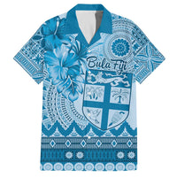 Vintage Bula Fiji Personalised Family Matching Puletasi and Hawaiian Shirt Blue Hibiscus Tapa Pattern