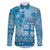Vintage Bula Fiji Personalised Family Matching Short Sleeve Bodycon Dress and Hawaiian Shirt Blue Hibiscus Tapa Pattern