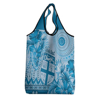 Vintage Bula Fiji Personalised Grocery Bag Blue Hibiscus Tapa Pattern LT9