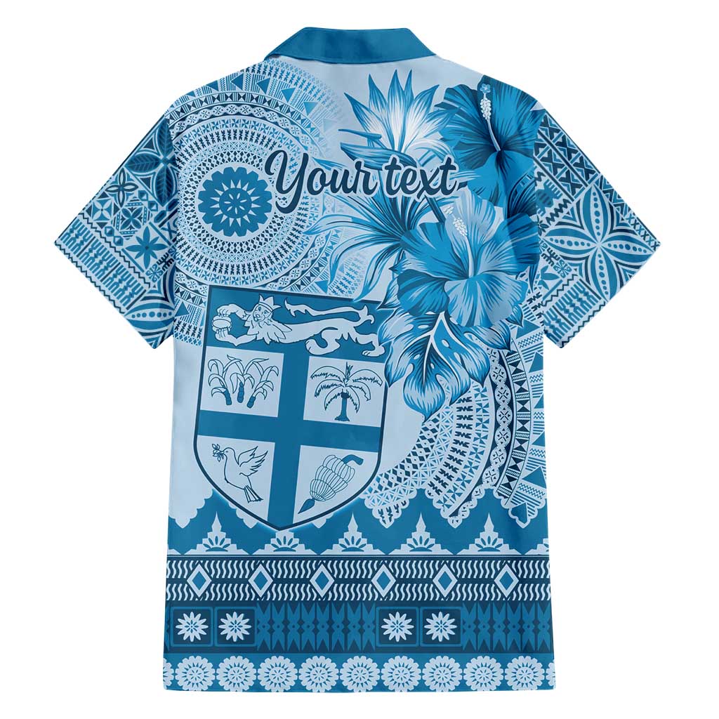 Vintage Bula Fiji Personalised Hawaiian Shirt Blue Hibiscus Tapa Pattern