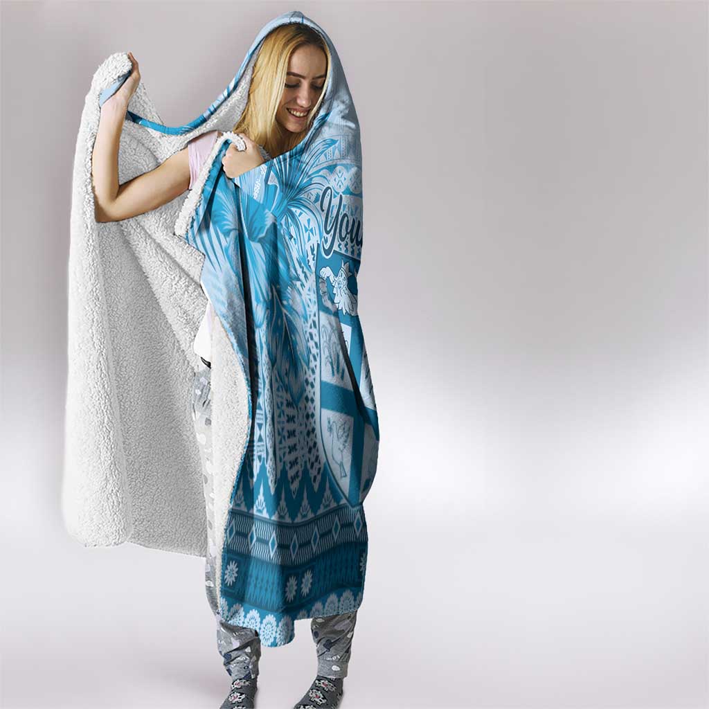 Vintage Bula Fiji Personalised Hooded Blanket Blue Hibiscus Tapa Pattern LT9