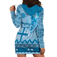 Vintage Bula Fiji Personalised Hoodie Dress Blue Hibiscus Tapa Pattern