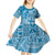 Vintage Bula Fiji Personalised Kid Short Sleeve Dress Blue Hibiscus Tapa Pattern