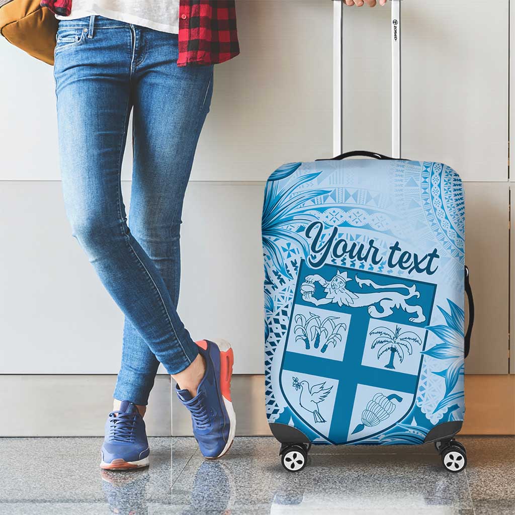 Vintage Bula Fiji Personalised Luggage Cover Blue Hibiscus Tapa Pattern LT9
