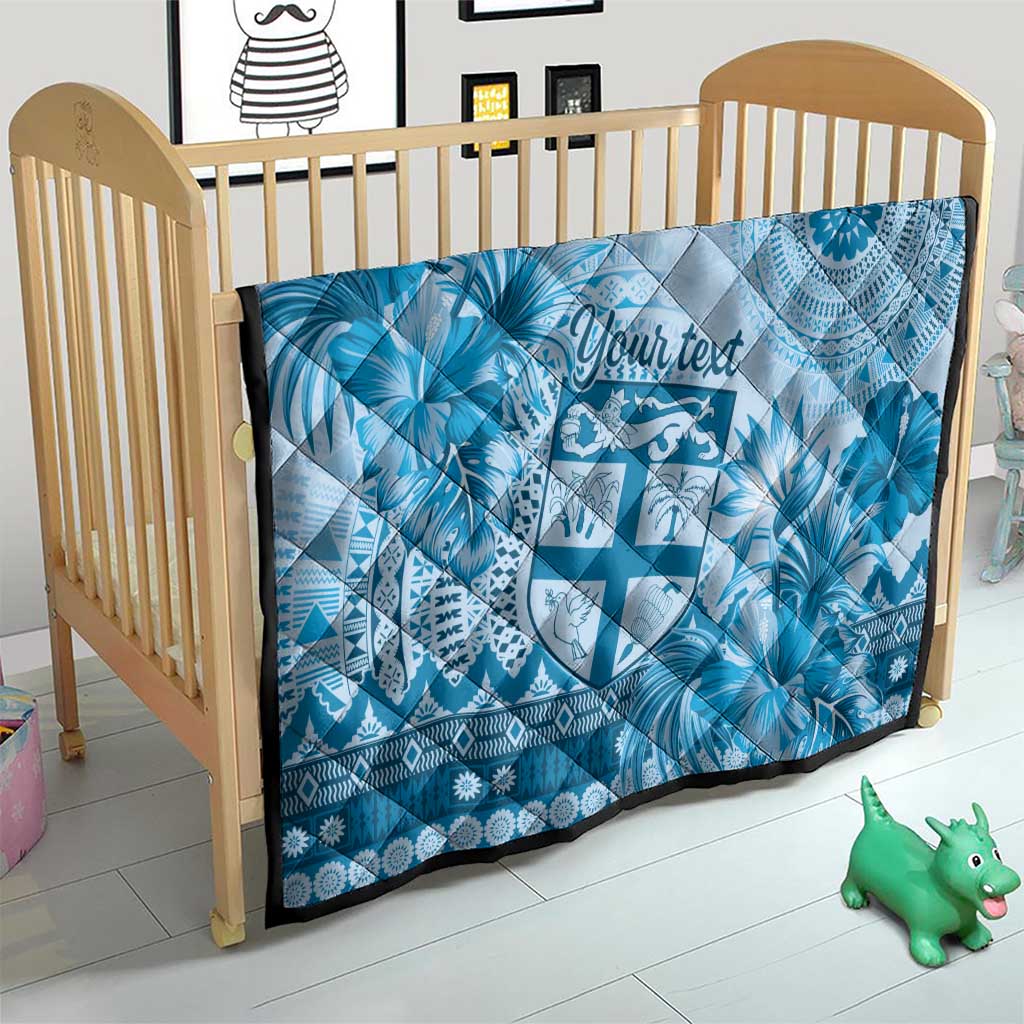 Vintage Bula Fiji Personalised Quilt Blue Hibiscus Tapa Pattern LT9