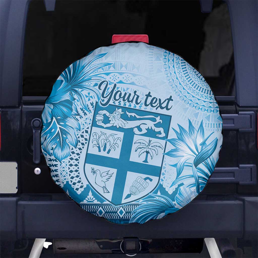 Vintage Bula Fiji Personalised Spare Tire Cover Blue Hibiscus Tapa Pattern LT9