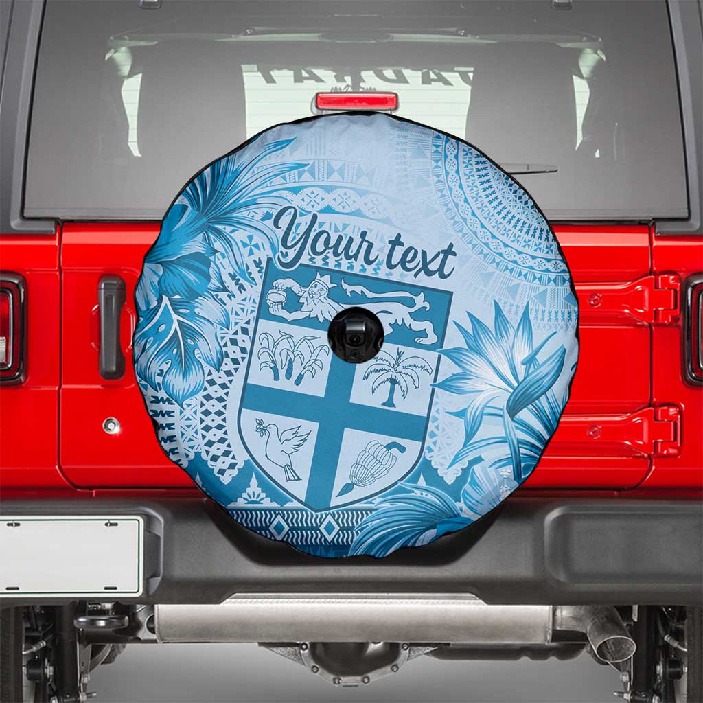 Vintage Bula Fiji Personalised Spare Tire Cover Blue Hibiscus Tapa Pattern LT9