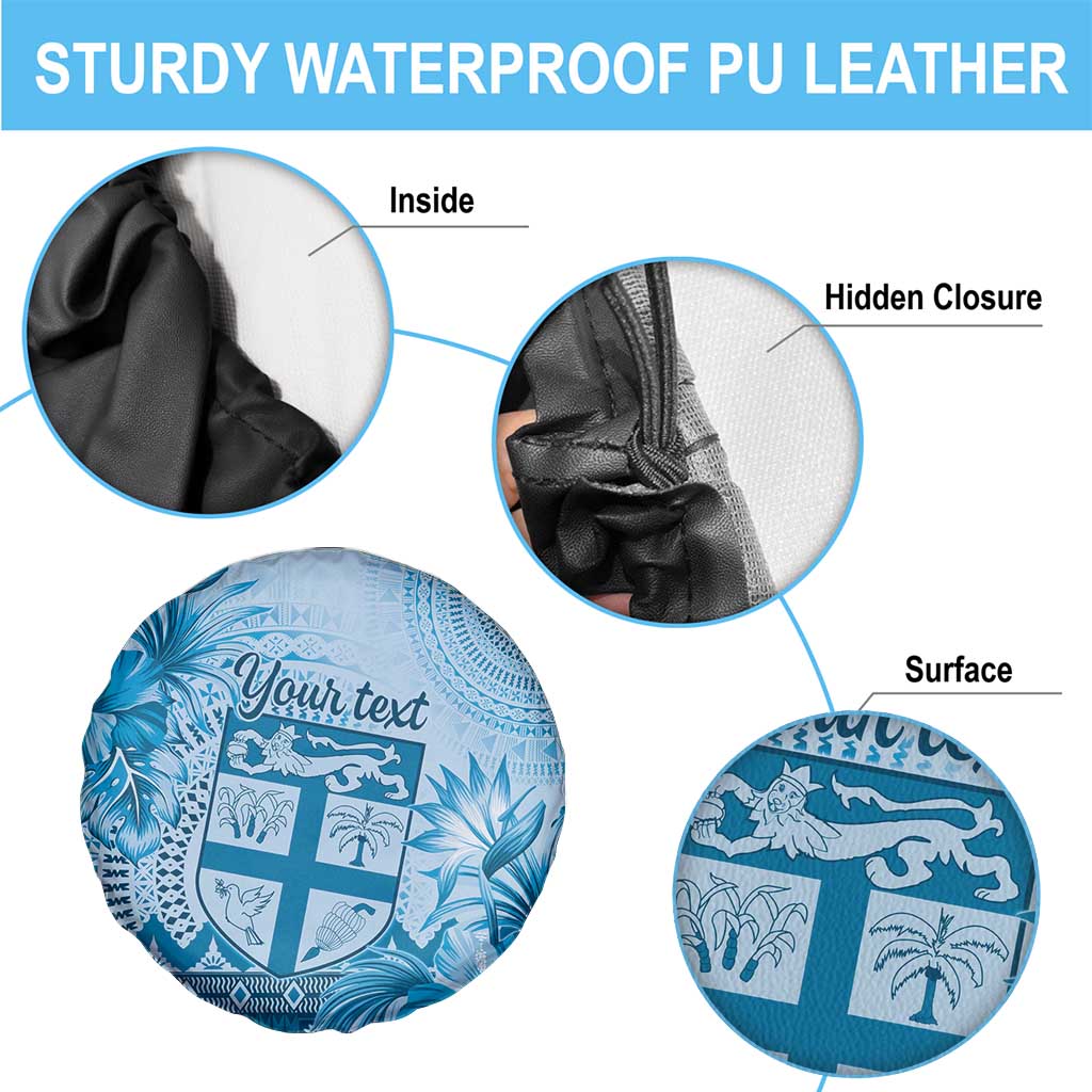 Vintage Bula Fiji Personalised Spare Tire Cover Blue Hibiscus Tapa Pattern LT9