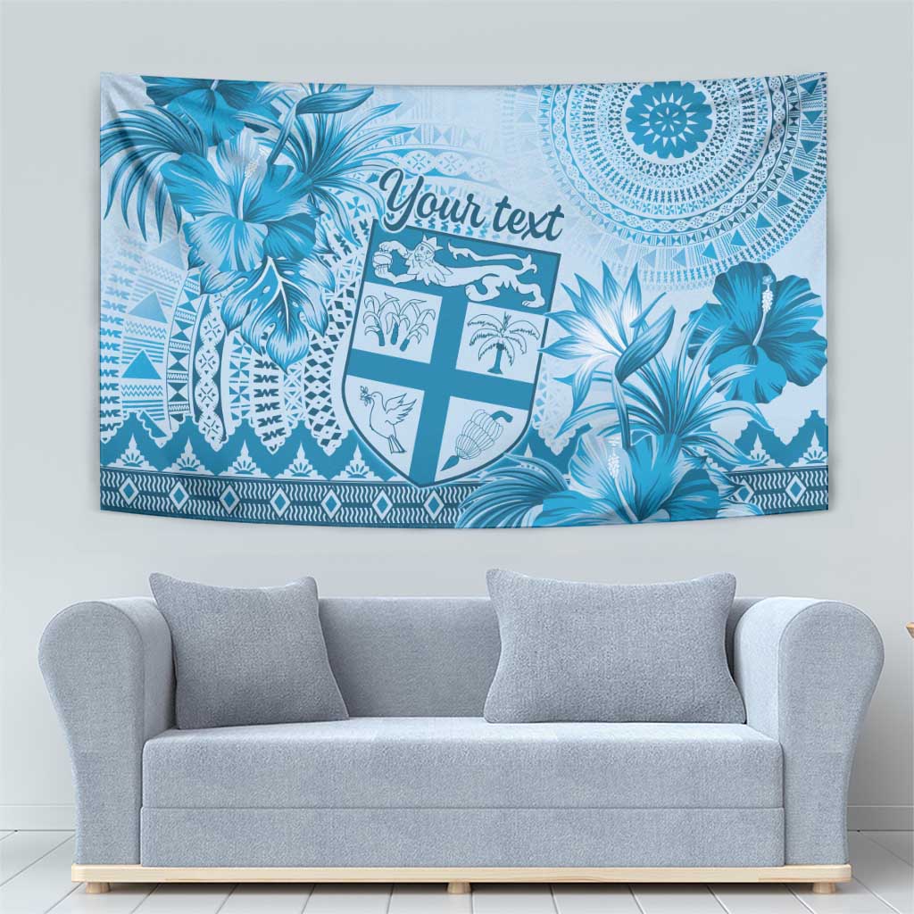 Vintage Bula Fiji Personalised Tapestry Blue Hibiscus Tapa Pattern LT9