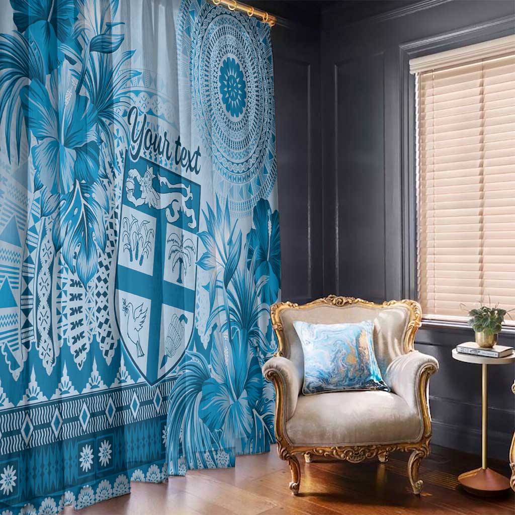 Vintage Bula Fiji Personalised Window Curtain Blue Hibiscus Tapa Pattern LT9