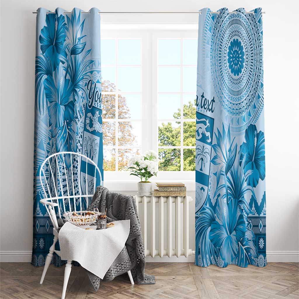 Vintage Bula Fiji Personalised Window Curtain Blue Hibiscus Tapa Pattern LT9
