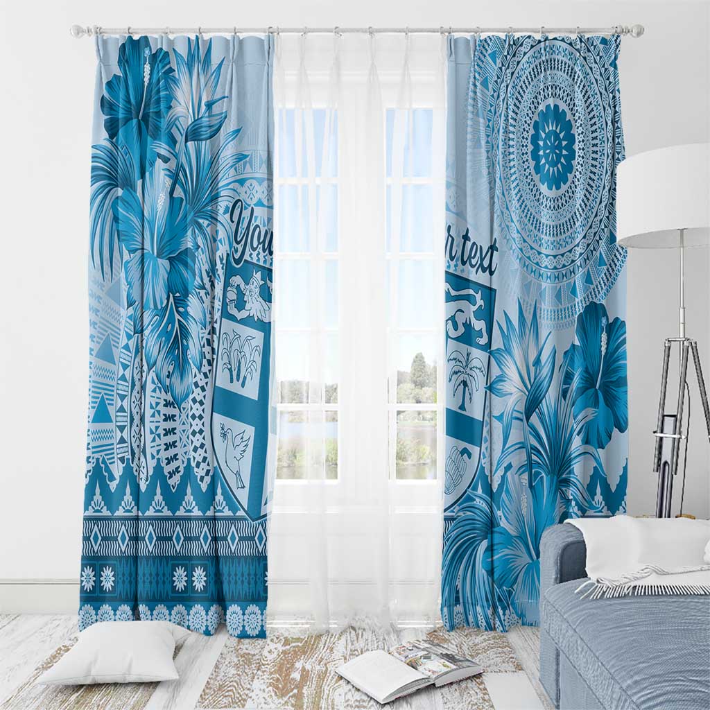Vintage Bula Fiji Personalised Window Curtain Blue Hibiscus Tapa Pattern LT9
