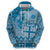 Vintage Bula Fiji Personalised Zip Hoodie Blue Hibiscus Tapa Pattern