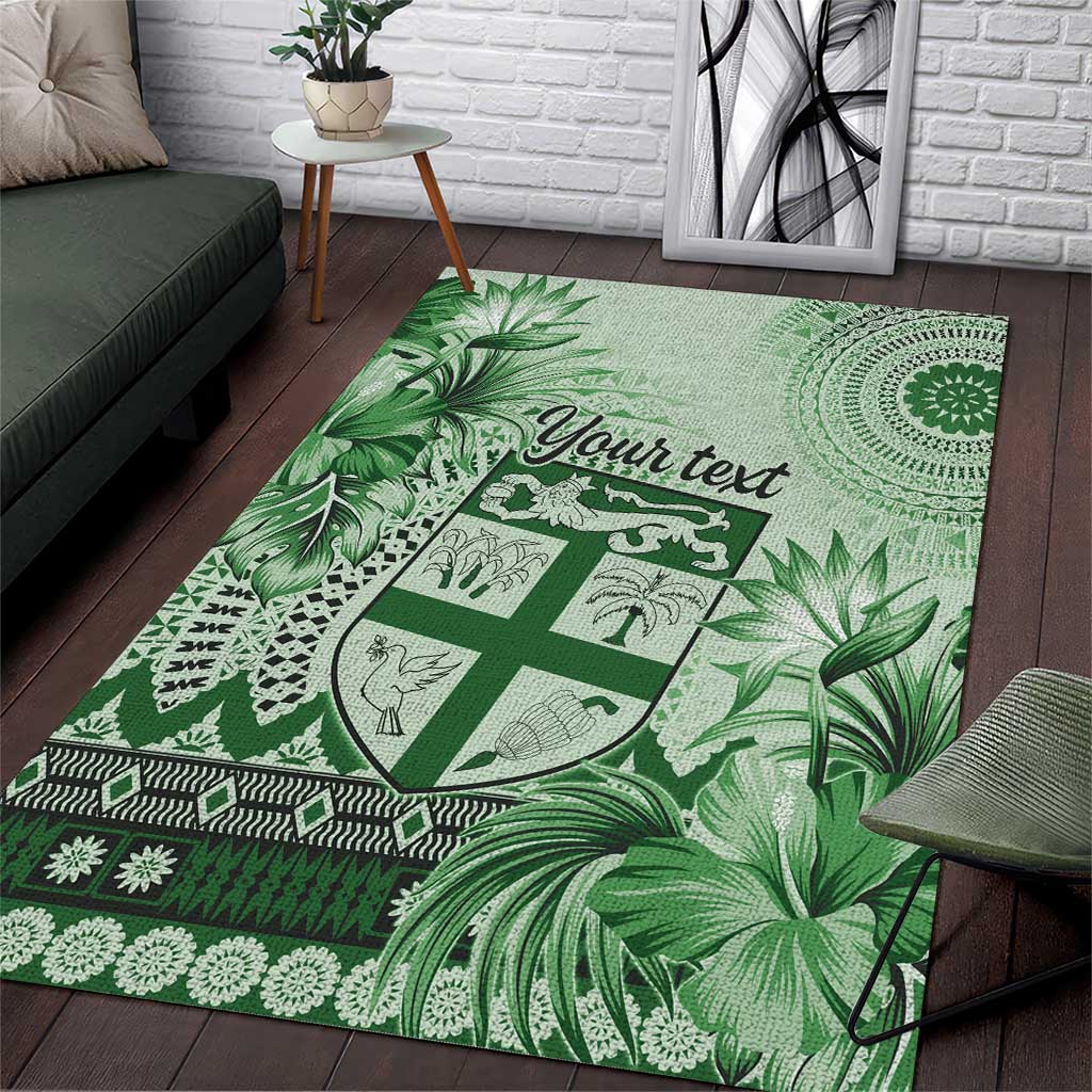 Vintage Bula Fiji Personalised Area Rug Green Hibiscus Tapa Pattern LT9