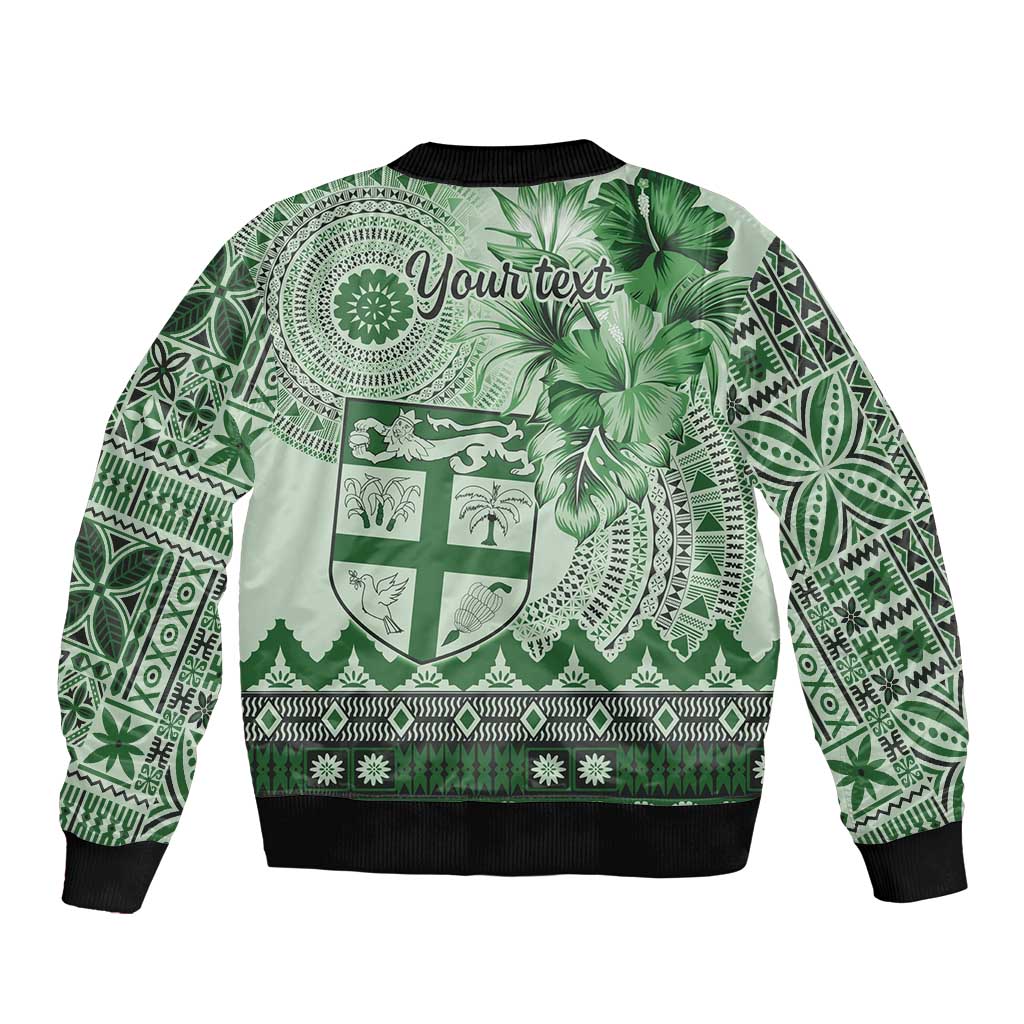 Vintage Bula Fiji Personalised Bomber Jacket Green Hibiscus Tapa Pattern