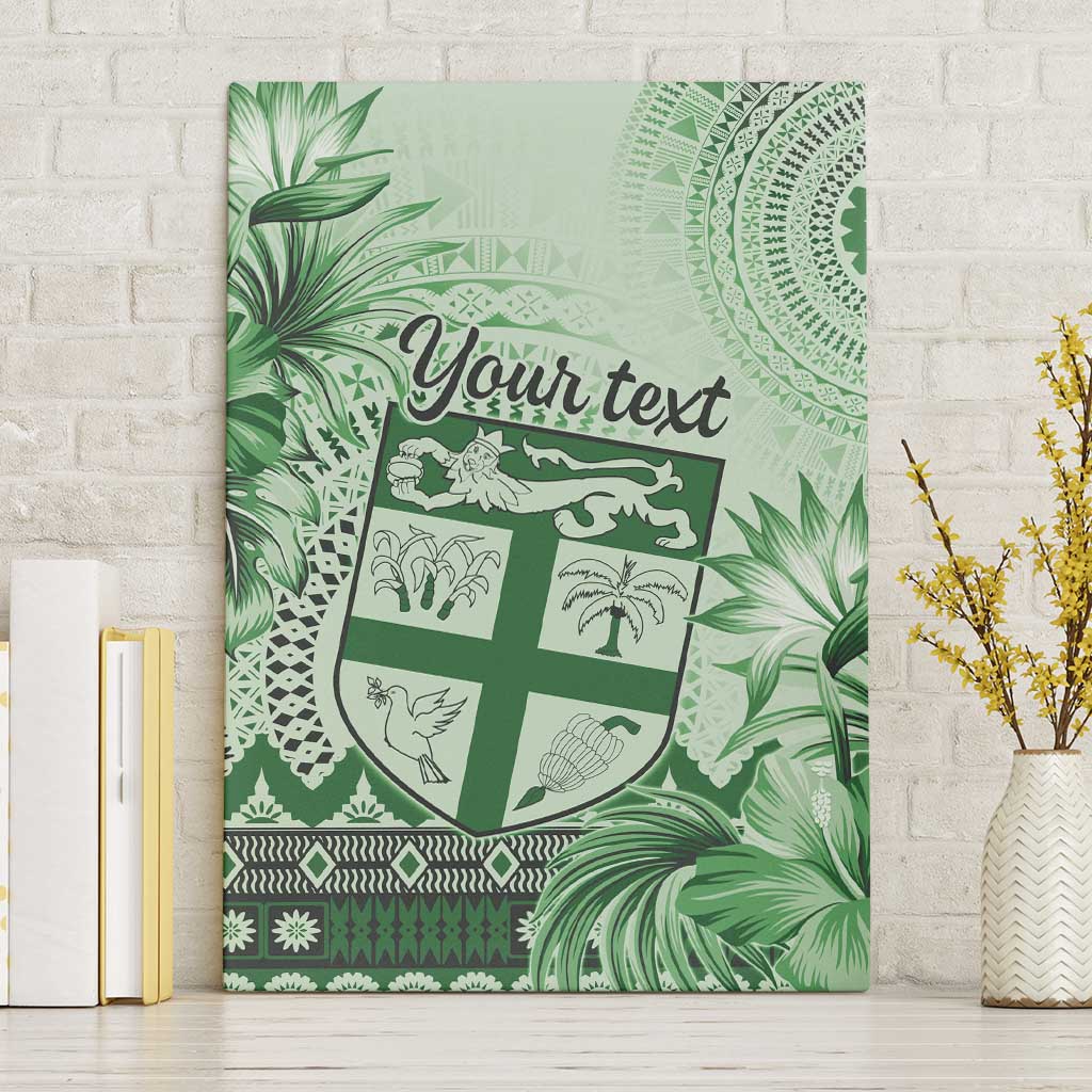Vintage Bula Fiji Personalised Canvas Wall Art Green Hibiscus Tapa Pattern LT9