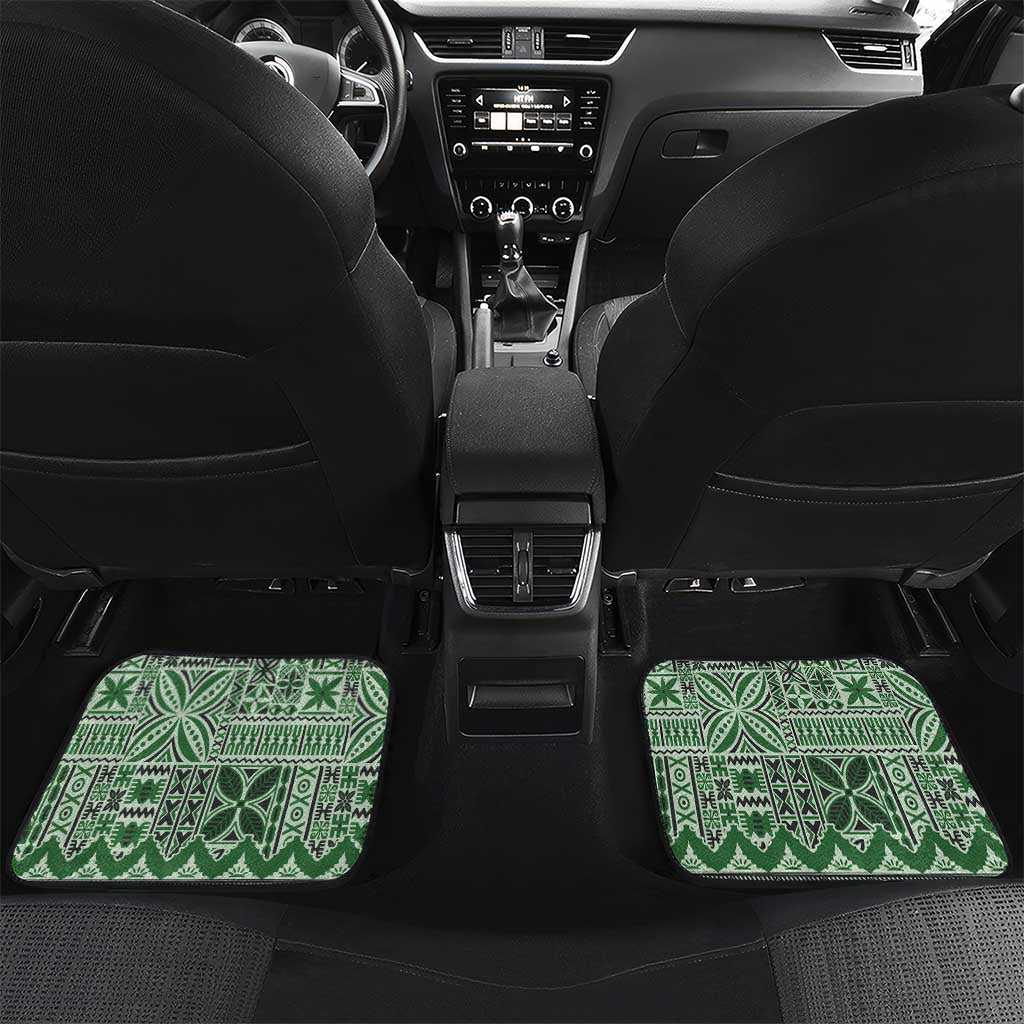 Vintage Bula Fiji Personalised Car Mats Green Hibiscus Tapa Pattern LT9