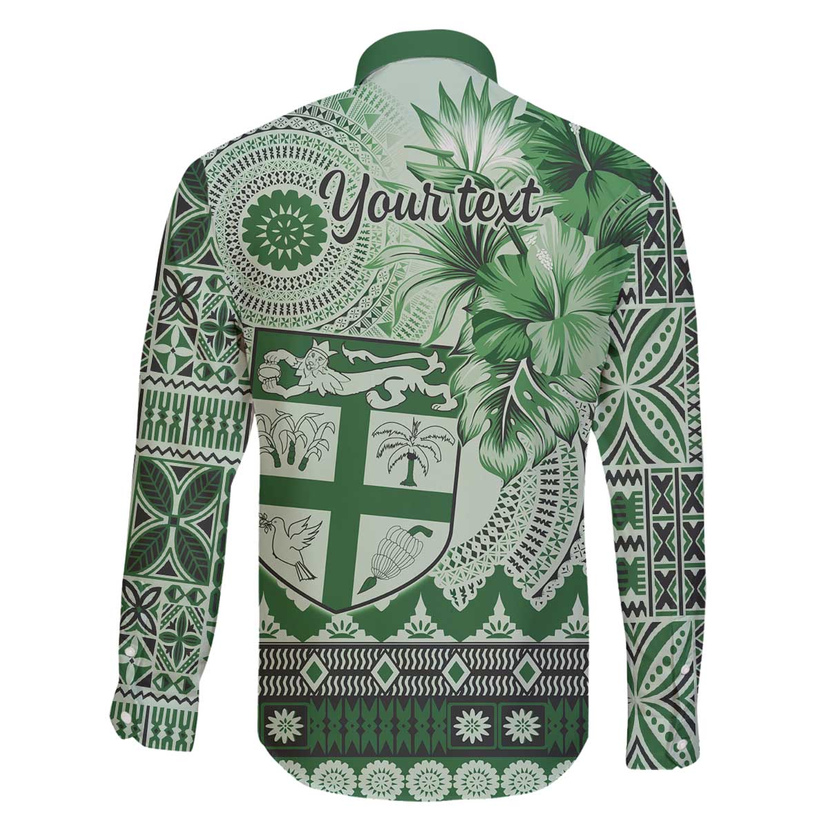 Vintage Bula Fiji Personalised Family Matching Off Shoulder Short Dress and Hawaiian Shirt Green Hibiscus Tapa Pattern