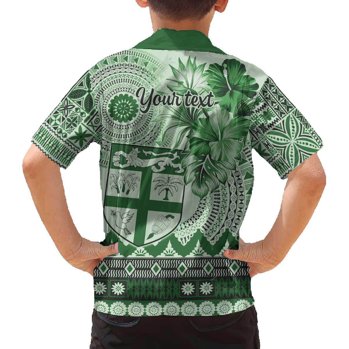 Vintage Bula Fiji Personalised Family Matching Puletasi and Hawaiian Shirt Green Hibiscus Tapa Pattern LT9 - Polynesian Pride