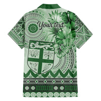 Vintage Bula Fiji Personalised Family Matching Puletasi and Hawaiian Shirt Green Hibiscus Tapa Pattern LT9 - Polynesian Pride