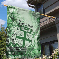 Vintage Bula Fiji Personalised Garden Flag Green Hibiscus Tapa Pattern LT9