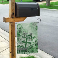 Vintage Bula Fiji Personalised Garden Flag Green Hibiscus Tapa Pattern LT9