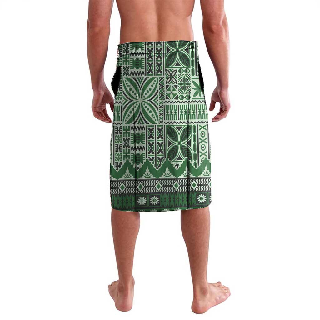 Vintage Bula Fiji Personalised Lavalava Green Hibiscus Tapa Pattern