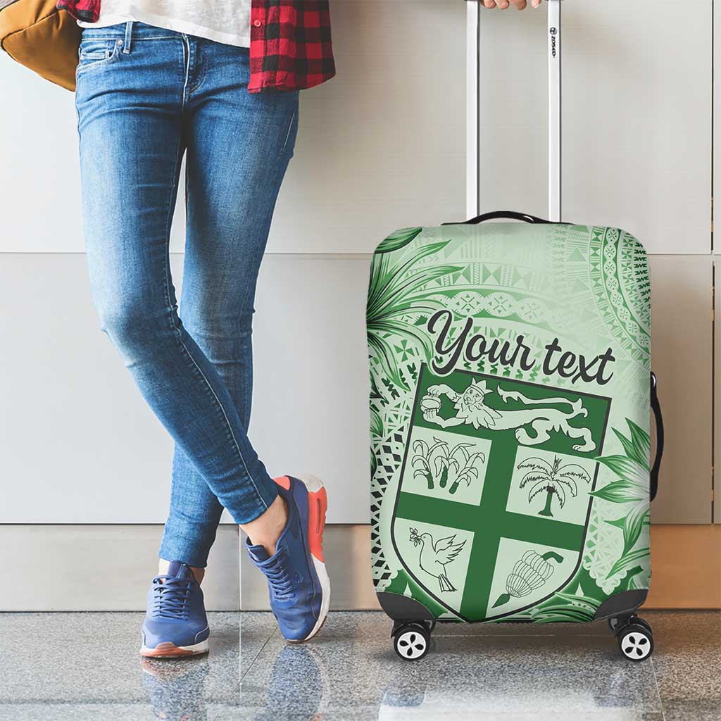 Vintage Bula Fiji Personalised Luggage Cover Green Hibiscus Tapa Pattern LT9