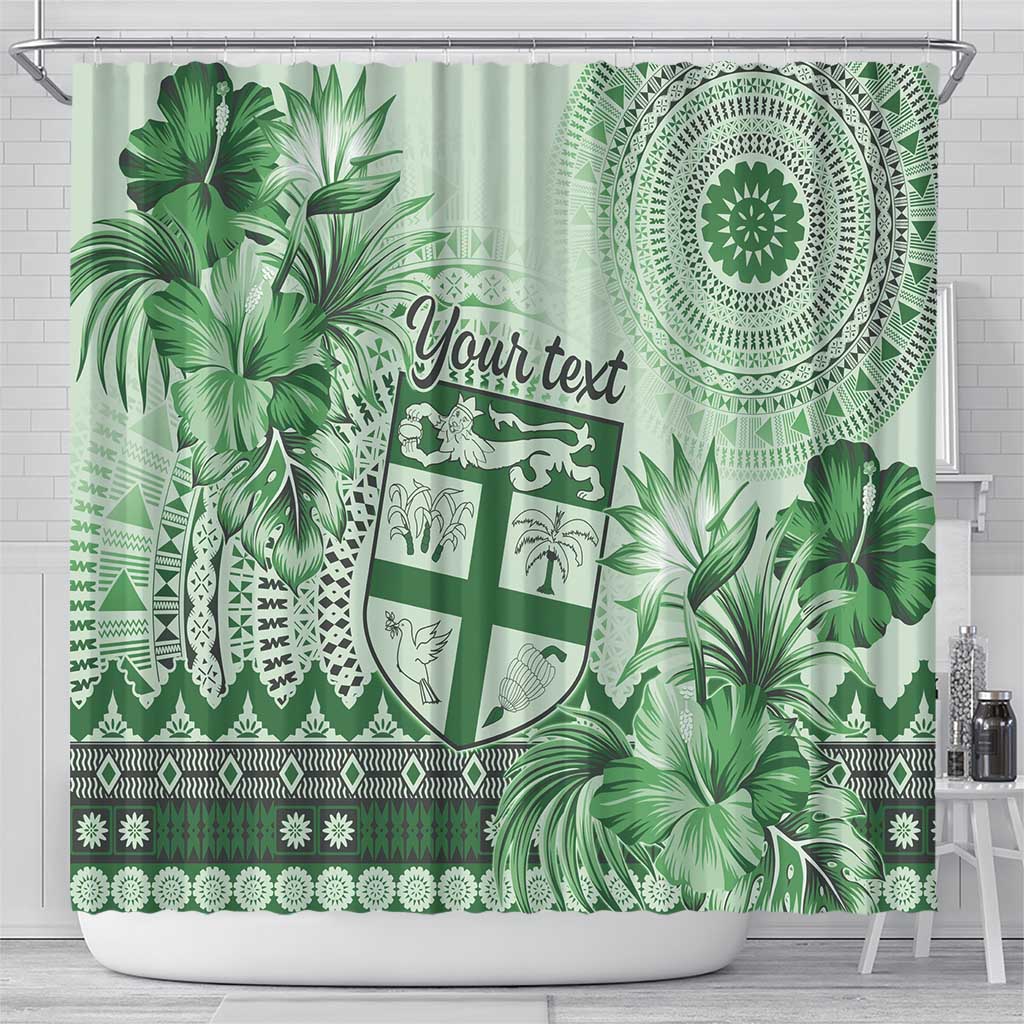 Vintage Bula Fiji Personalised Shower Curtain Green Hibiscus Tapa Pattern LT9
