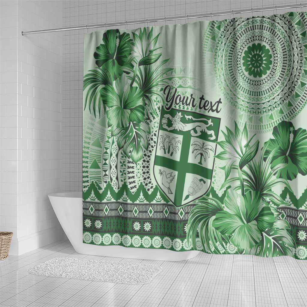 Vintage Bula Fiji Personalised Shower Curtain Green Hibiscus Tapa Pattern LT9