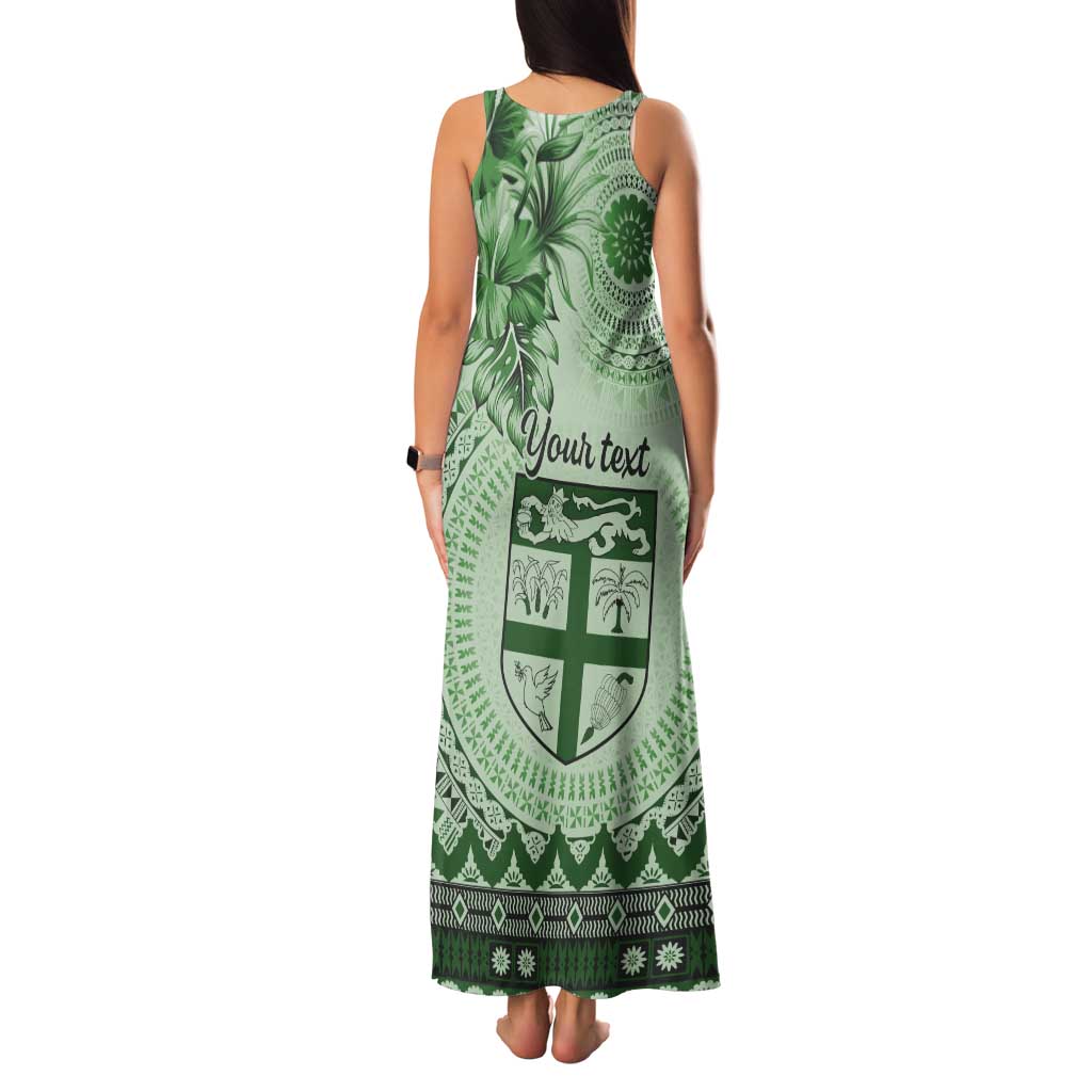 Vintage Bula Fiji Personalised Tank Maxi Dress Green Hibiscus Tapa Pattern