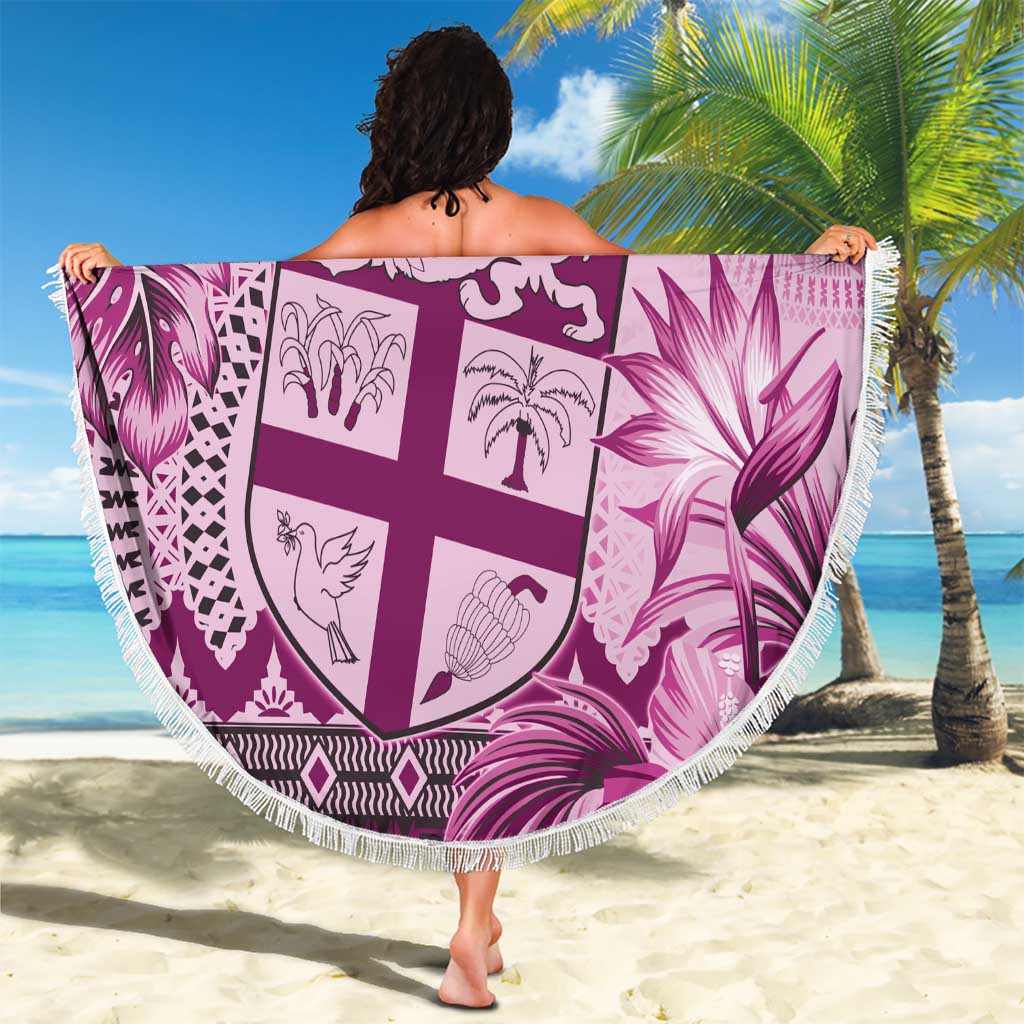 Vintage Bula Fiji Personalised Beach Blanket Pink Hibiscus Tapa Pattern LT9