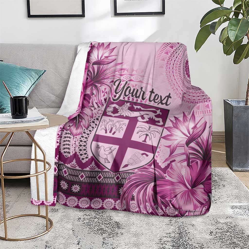 Vintage Bula Fiji Personalised Blanket Pink Hibiscus Tapa Pattern LT9