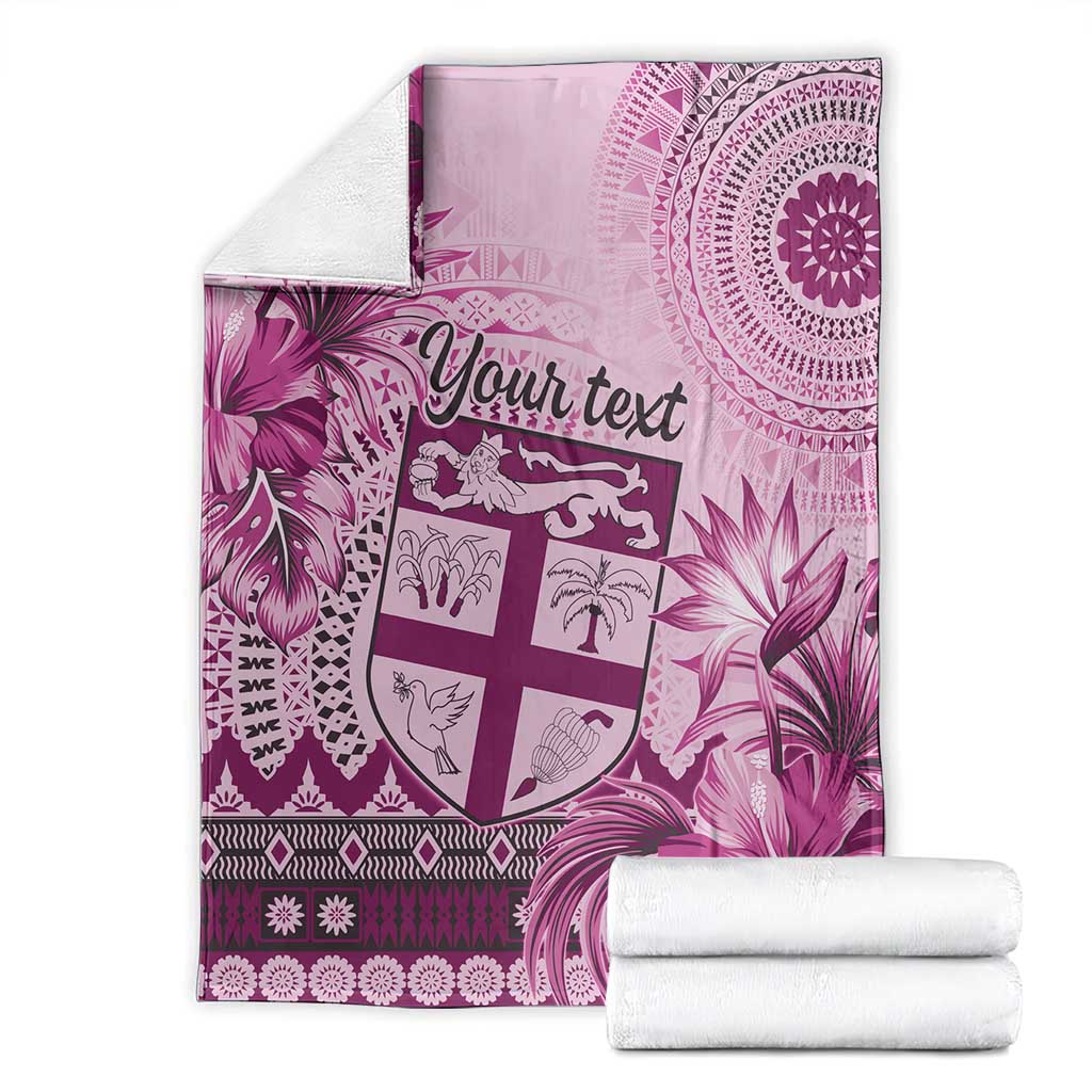 Vintage Bula Fiji Personalised Blanket Pink Hibiscus Tapa Pattern LT9